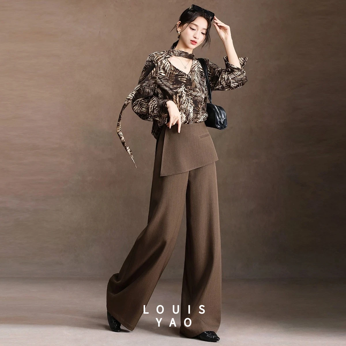 

LOUISYAO Faux Two Piece Casual Pants Women 2025 Autumn Office Old Money Style Side Zip High Waist Long Trousers New In