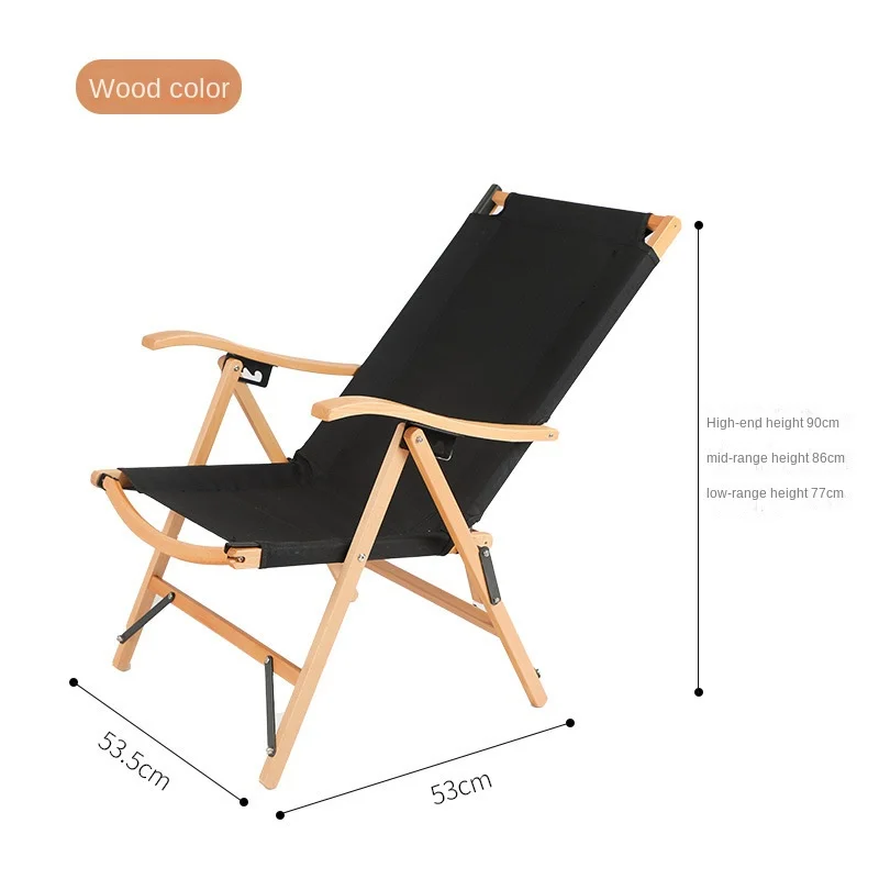 Outdoor Folding Chair Portable Leisure Solid Wood Recliner Camping Beach with Pillow Outdoor Furniture