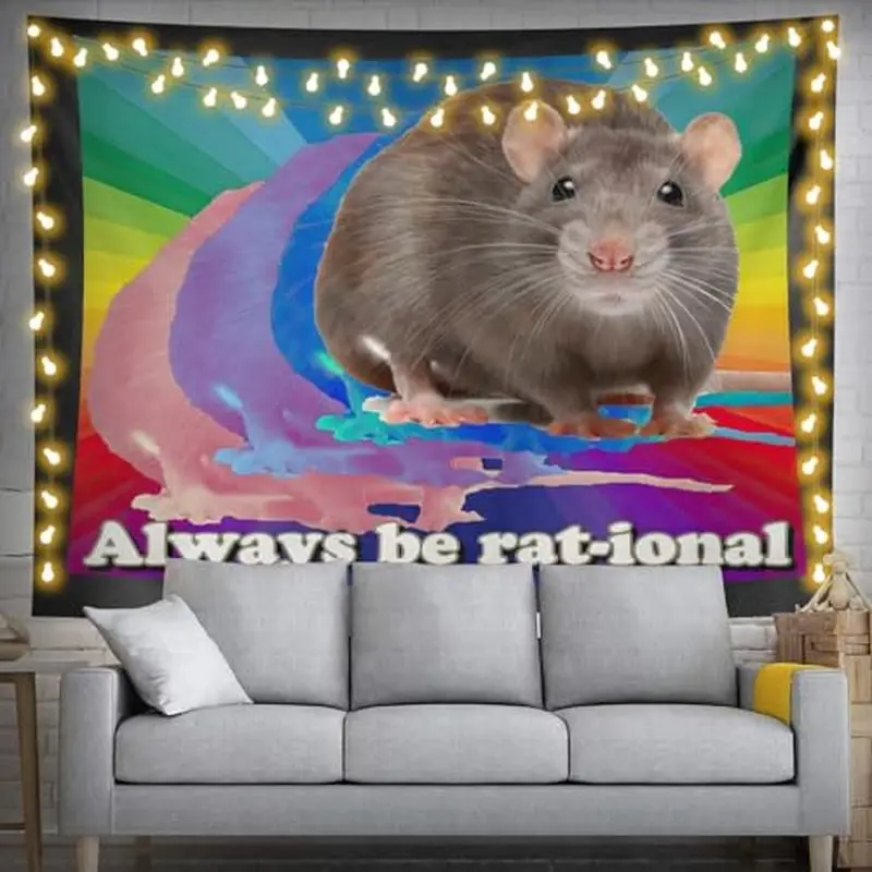 VIKAMA Fun Rational Mouse Meme Tapestry, Gradient Slogan Funny Wall Hanging, Quirky Wall Decor for Bedroom Dormitory