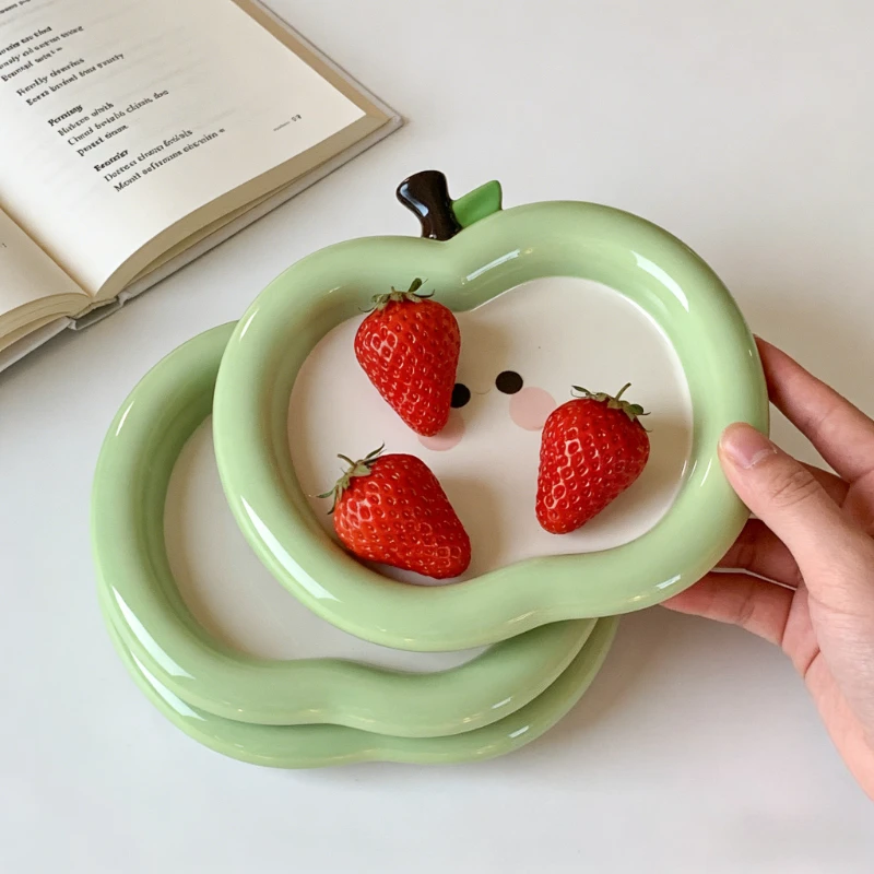 Minimalist Creativity Green Apple Plate Tray Apple Plate High End Cute Breakfast Plates Ceramic Dessert Plates Dudu Plates Cake