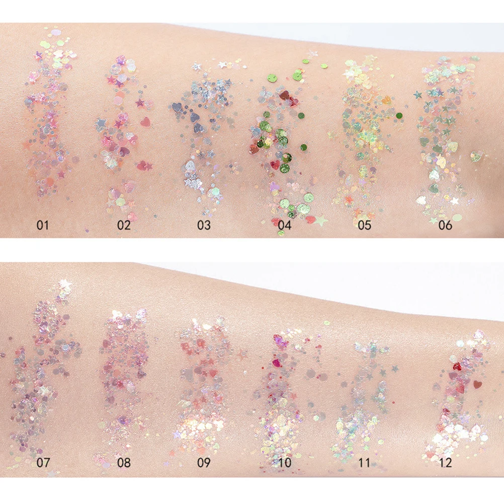 12 Colors Sequin Body Gel Set All Day Wear for Holiday Decor Glitter Body Gel Makeup Versatile Use