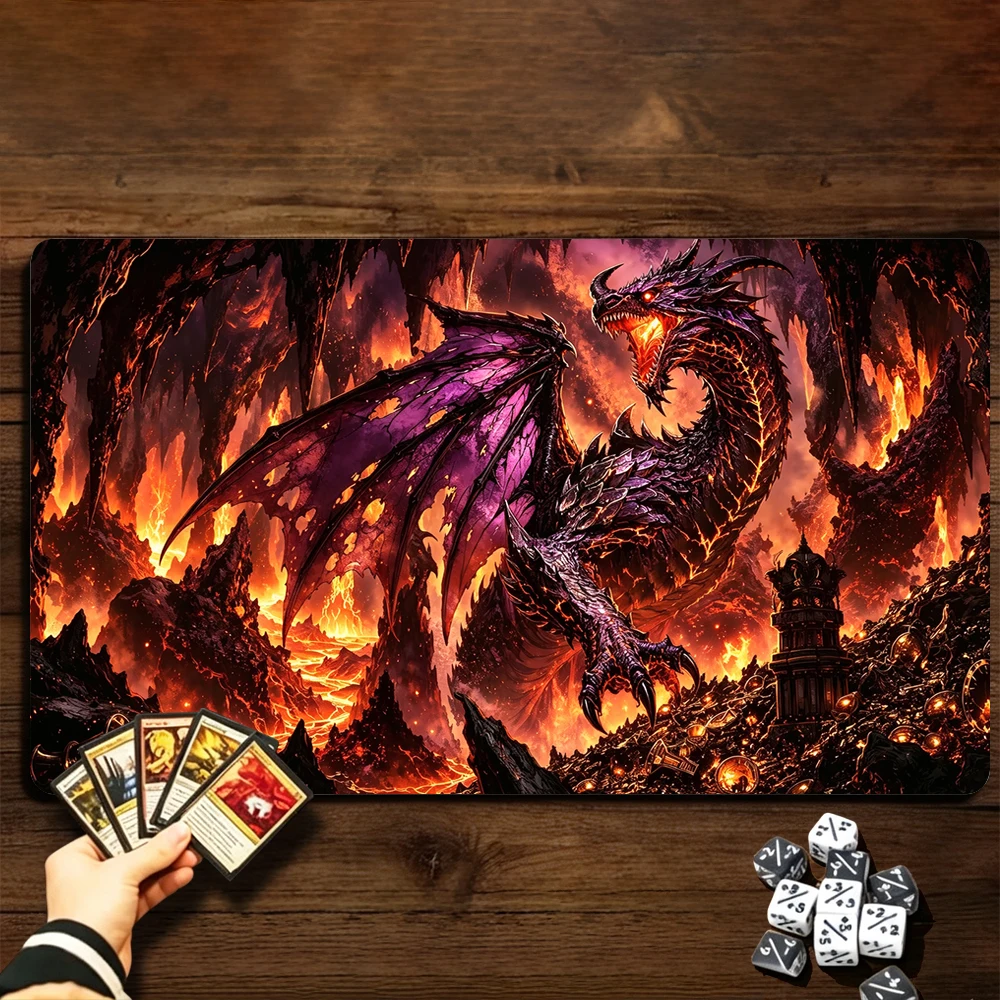Lava Giant Dragon TCG Playmat Magic Playmat Gathering Gaming Mat with Stitched Edge Anti-slip base 60X35cm Trading Card Game