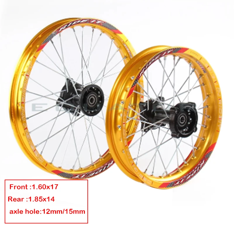 

gold Front 16*17" 1.60x17" Rear 1.85x14" 1.85x14" inch aluminium Alloy Wheel Rim For 160cc 150CC Dirt Pit bike 14 17 inch wheel