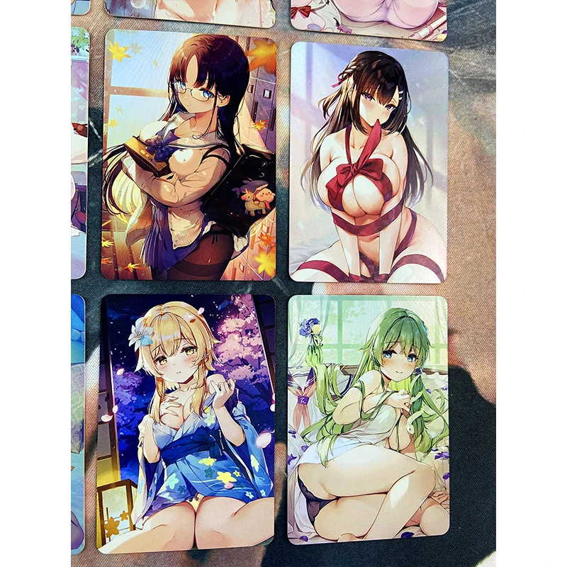 9Pcs/set Acg Lingerie Girl Anime Characters Bronzing Collection Card Homemade Kids Toys Board Game Card Christmas Birthday Gift