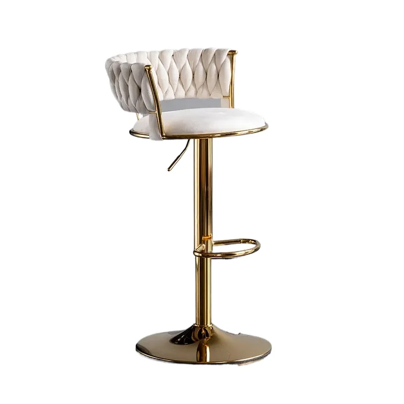 

Bar Counter Furniture Pink Velvet Swivel Bar Chair Gold Round Base Kitchen Bar Chair