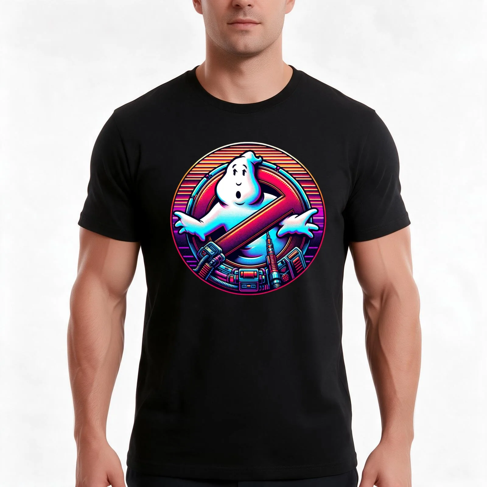 Retro Future Ghostbuster Pursuit T-Shirt, Summer Casual Cotton Tee, Oversized Streetwear Tops, Vintage Graphic Print
