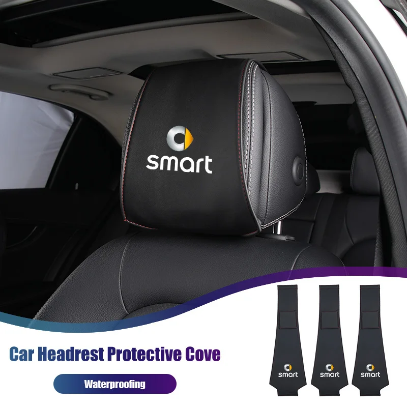 Car Leather Headrest Protective Cover Storage Bag For Smart Fortwo 451 450 453 Forfour EQ Cabrio Crossblade ROADSTER Coupe