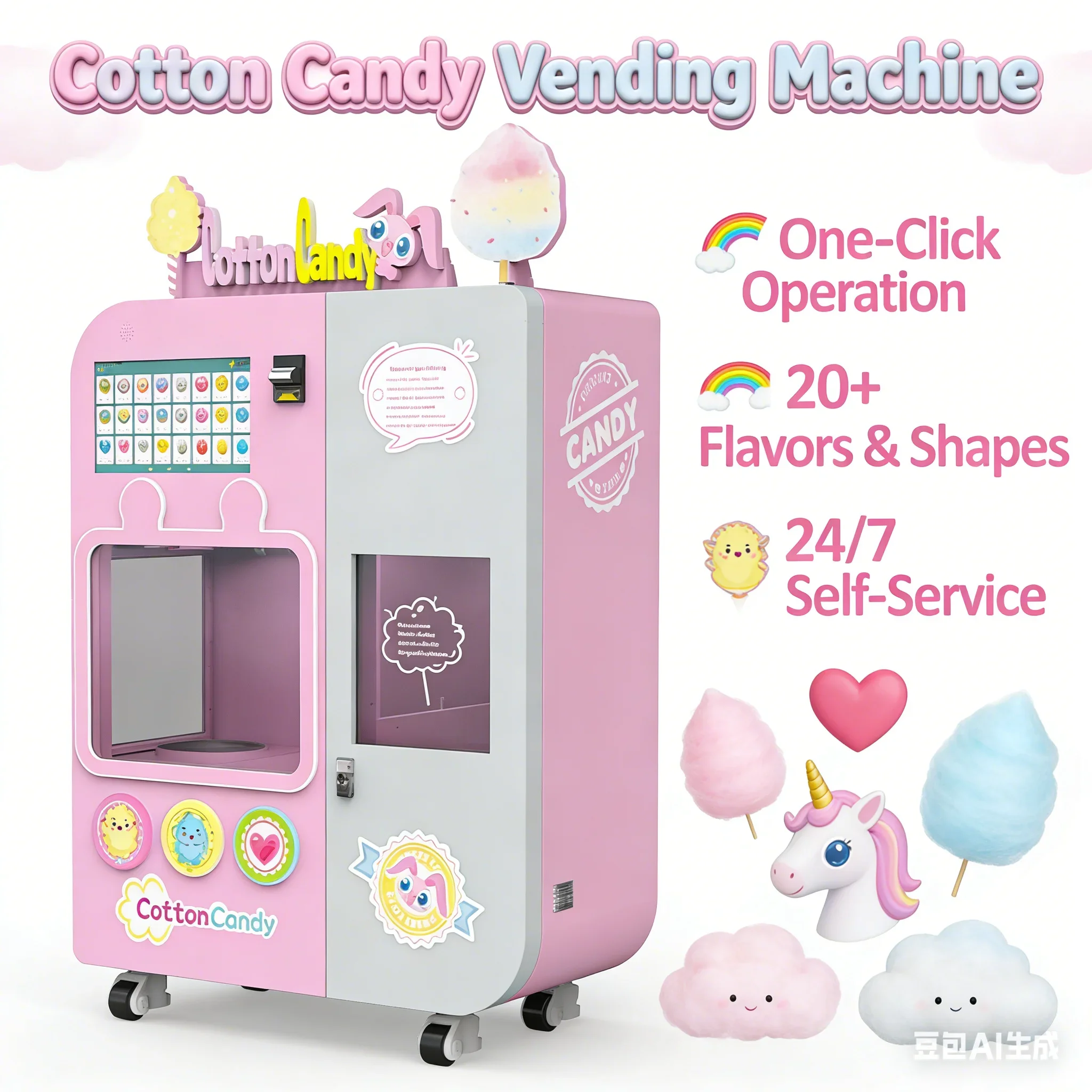 Customized Industrial Commercial Cotton Candy Machine Supplier Automated Candy Floss Vending Machine Customizable Coin Banknotes