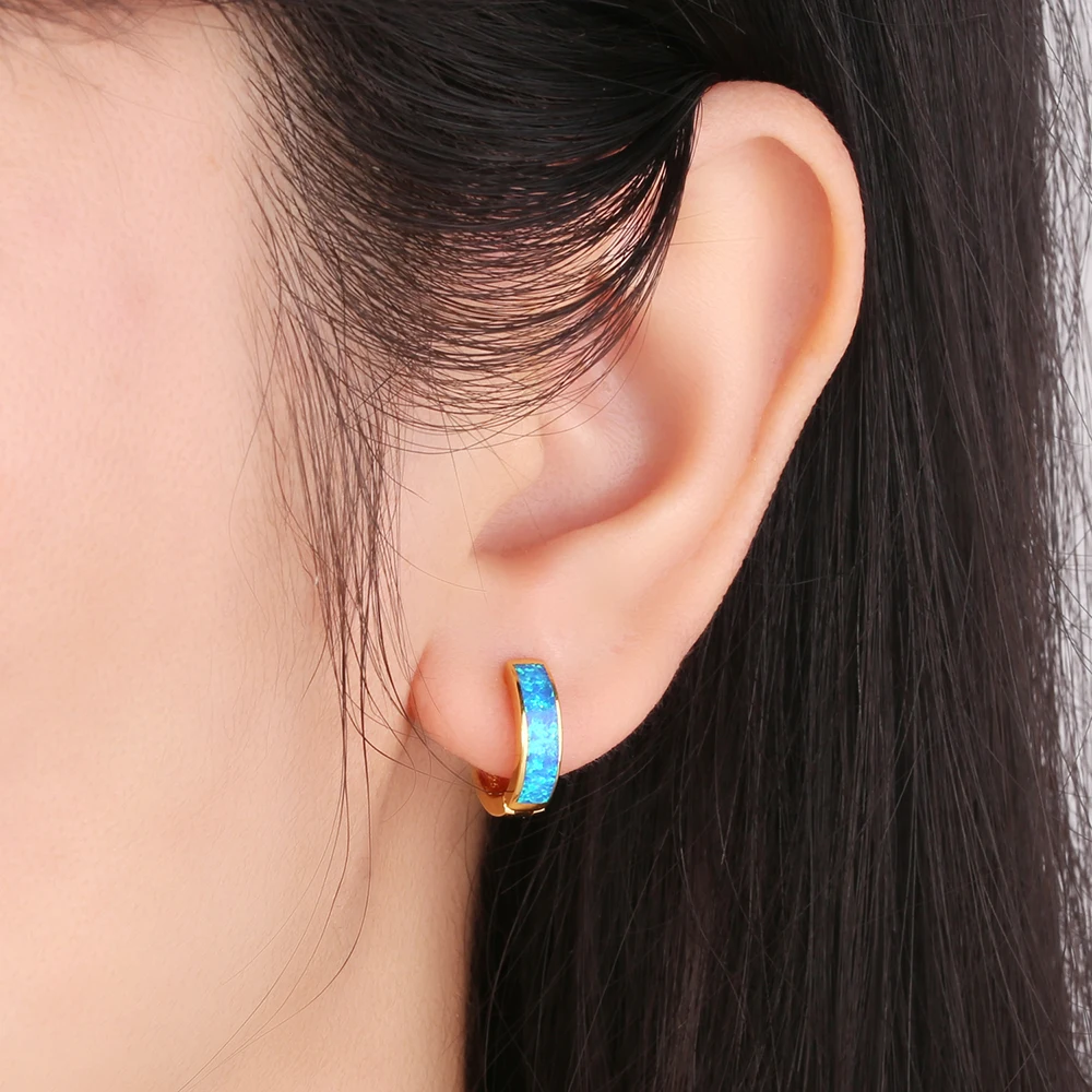 925 Sterling Silver Blue White Opal Jewelry Rose Gold Silver Color Wedding Earrings Dainty Bridal Round Hoop Earrings for Women