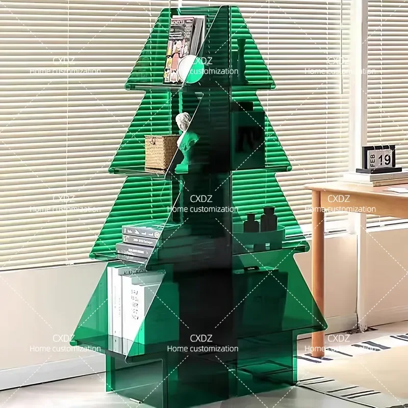 Creative Christmas Tree Acrylic Bookshelf Floor Standing Display Rack Nordic Style Light Luxury Living Room Storage Shelf