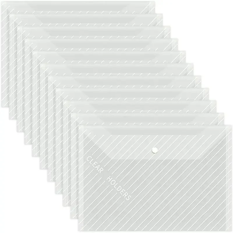 Aktenumschläge aus Kunststoff im A4-Format (10 Stück) – transparente Ordner mit Druckknopfverschluss, perfekt für Schul- und Bürodokumente