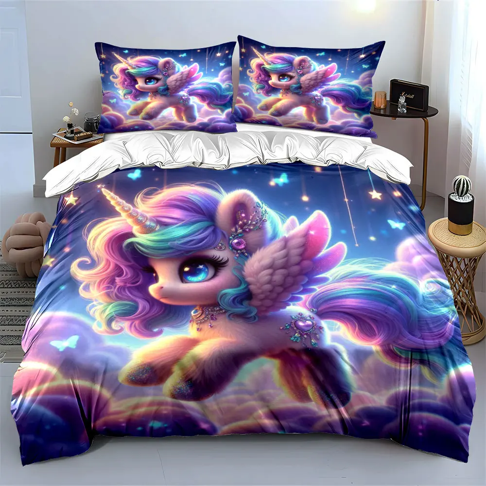 3pcs Dreamy unicorn with rainbow wings Duvet Cover Set with 3D Printing Design Soft Polyester Bedding Set All-Season Comfort