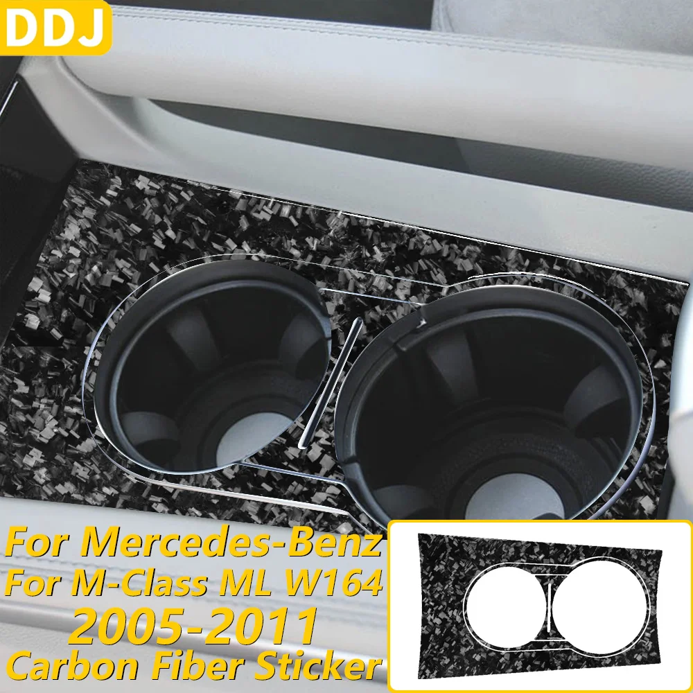 For Mercedes-Benz M-Class ML W164 2005-2011 Forged Carbon Fiber Central Water Cup Holder Panel Trim Set Car Accessories Sticker