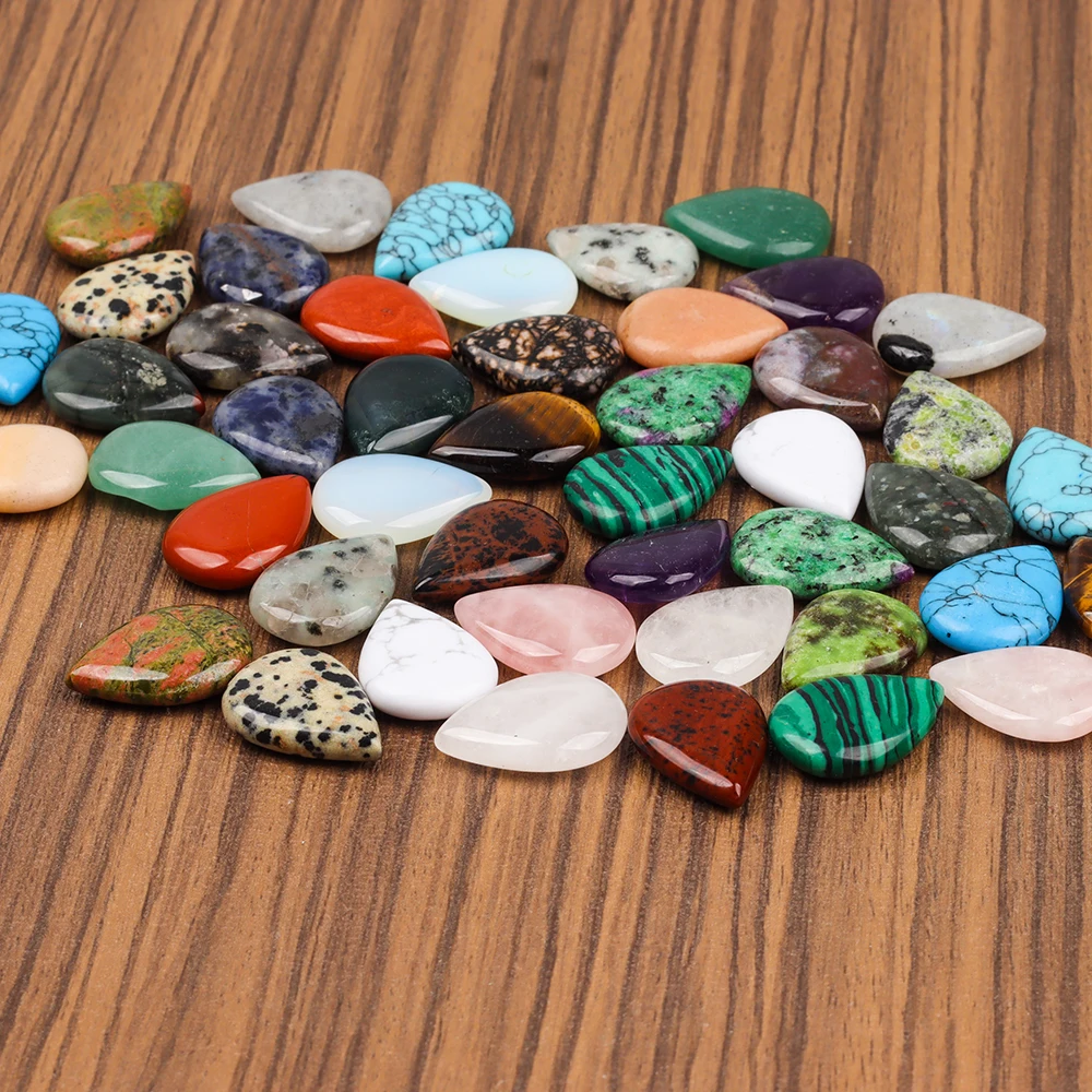 10/20/30 قطعة الحجر الطبيعي كريستال غير الحفر قطرة الماء قلادة اليشم الأصلي مزدوجة الوجهين شقة DIY بها بنفسك مجوهرات اكسسوارات #6