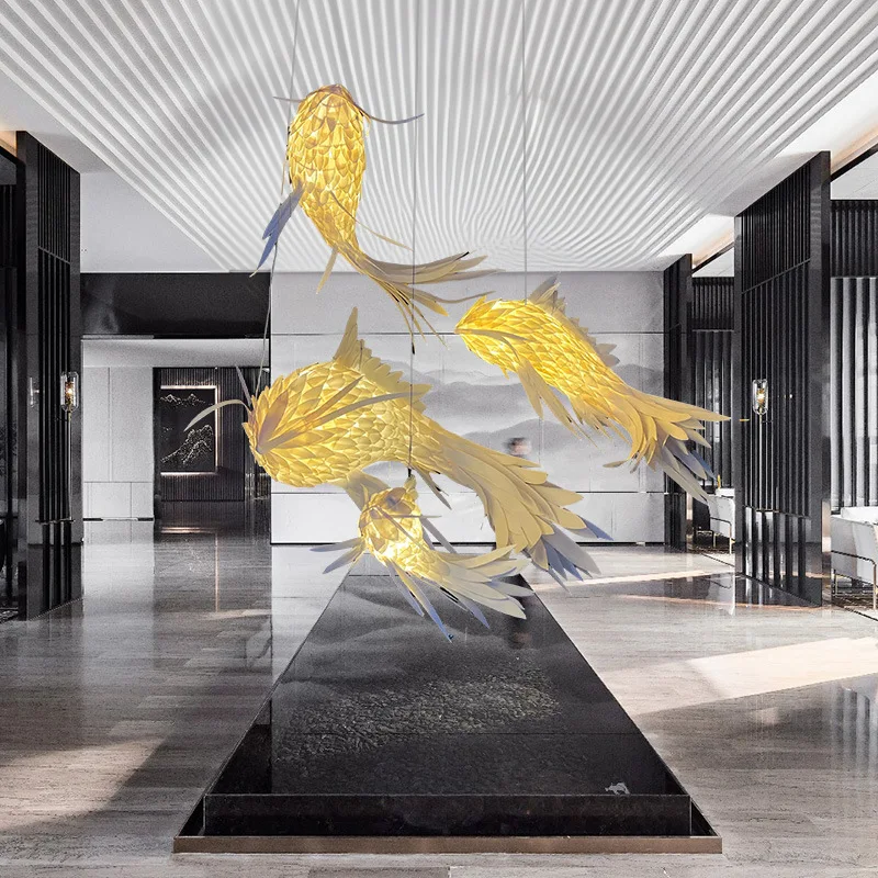 

Hotel lobby club bar ceiling decoration designer creative fish chandelier