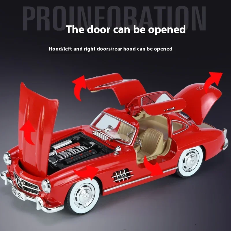 1:24 Mercedes-Benz 300sl Legierung Metall Druckguss Oldtimer Modell Sound Licht Kinderspiel zeug Sammlerstücke Hobby Geburtstags geschenke