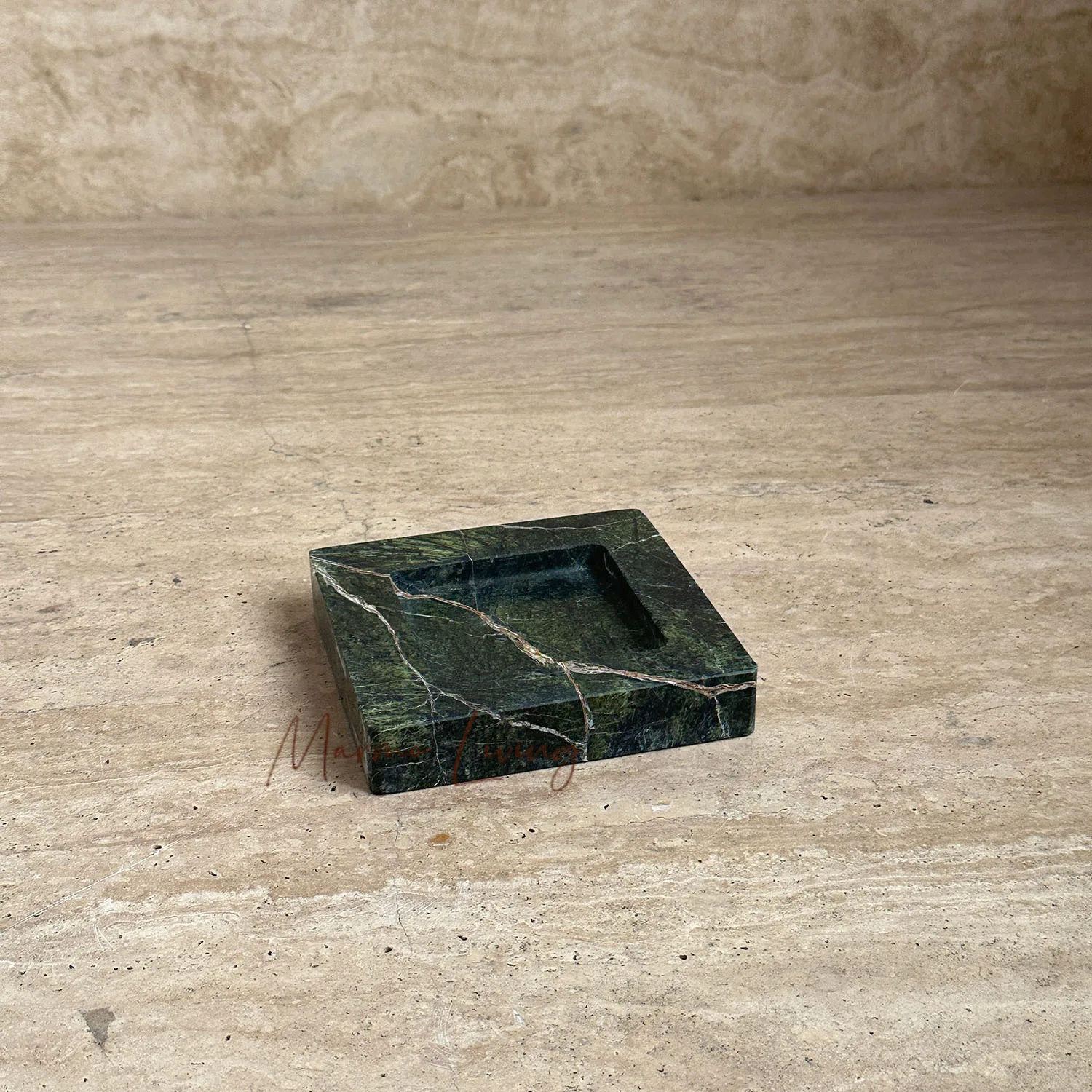 Natural Hole Stone Jewelry Box Ring Earring Storage Case with Burmese Flower Water Wave Pattern