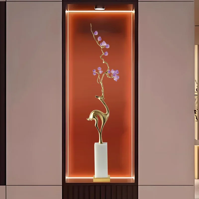 High-grade brass deer ornament, slender height and length of 1 meter, entrance, living room TV cabinet, niche decoration, housew