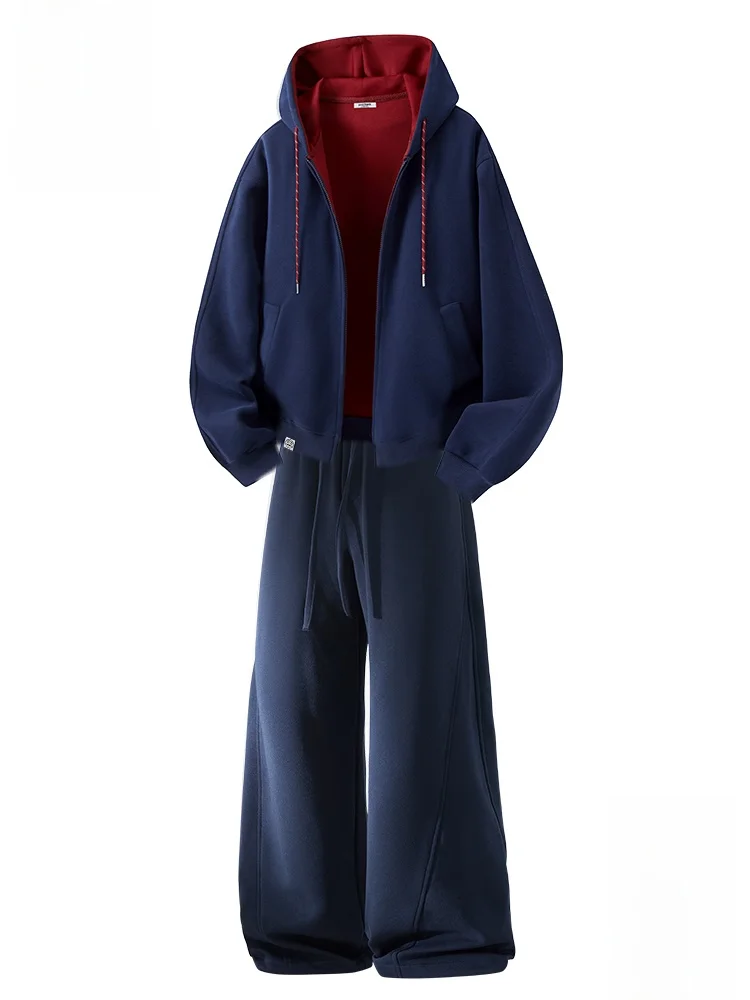 

PaulFrank Men's Casual Sportswear Set Hooded Open Cardigan Sweatirt Wide Leg Sweatpants k Blue Autumn Collection