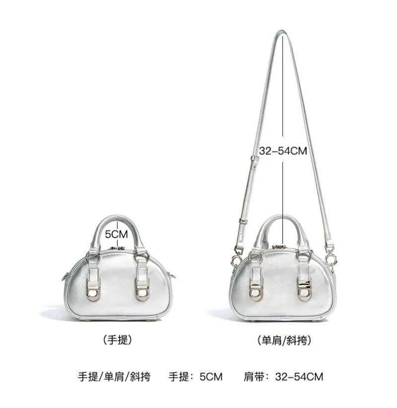 Genuine Leather High End Buckle Shell Bowling Bag Retro Shoulder Crossbody Bag Fashion Coin Purse Mini Handbag 2025 New