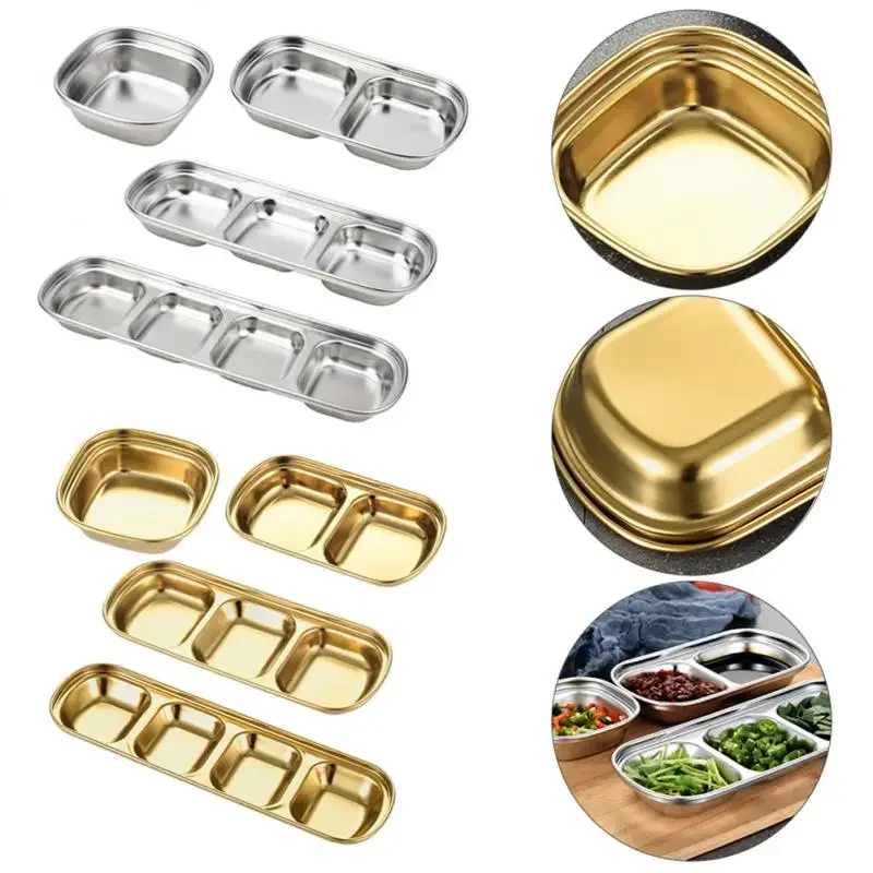 MOONBIFFY Stainless Steel Gold Sliver Seasoning Dish for Hot Pot Dipping Bowl Soy Sauce Dish Korean Barbecue Condiment Plate