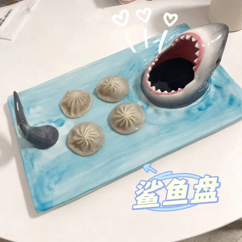 Japanese shark plate home 2022 new ceramic jiaozi plate with vinegar plate high sense of luxury rectangular dish.