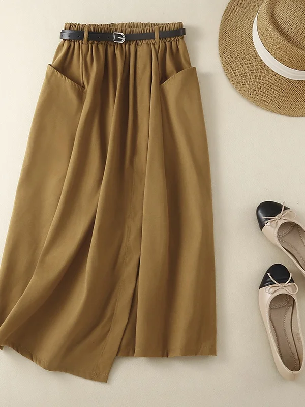 Retro Elastic Waist Midi Skirt Women's Fashionable A-Line Long Dress Casual Style Versatile Mid-Length Autumn Collection