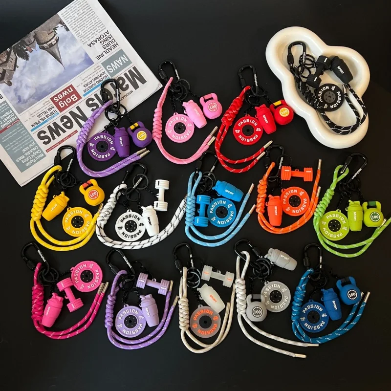Upgraded Gym Keychain, Black Dumbbell and Weights Keychain for Gym Lovers, Silicone keyring with Metal Handle for Men and Women