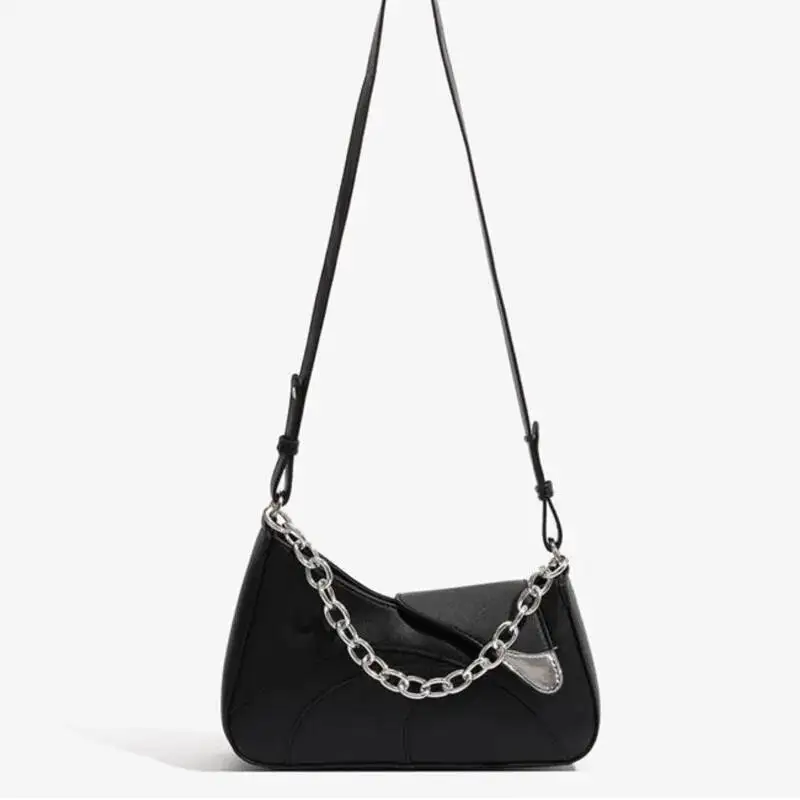 Bloom High Street Black Shoulder Bags Purse Women Hot Girls Irregular Chain Y2k Handbag Female Fashionable Crossbody Bag Сумка