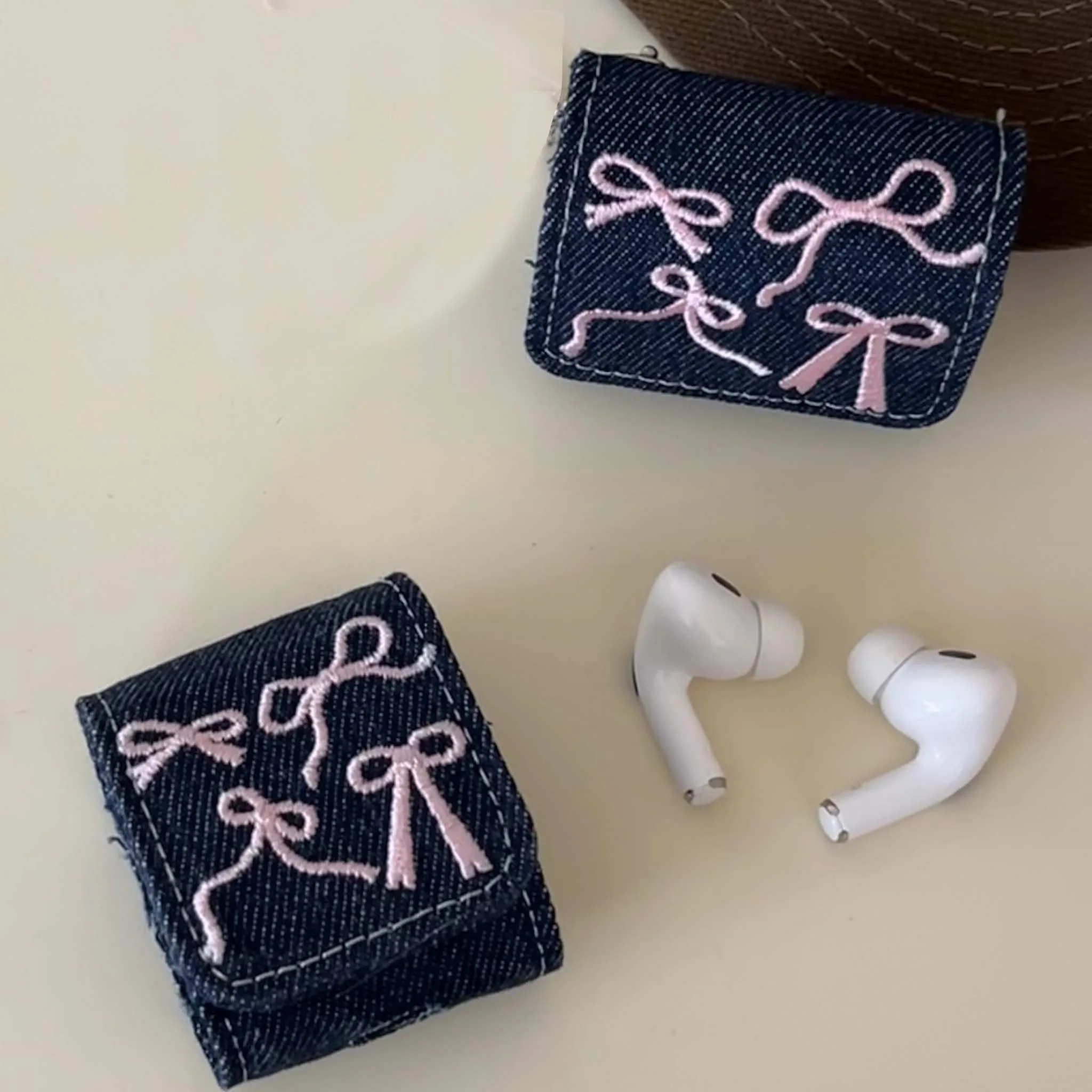 Leather 3D bow pink earphone case shockproof shell for apple airpods 4 pro 2nd 3 2 1 wireless bluetooth charging box