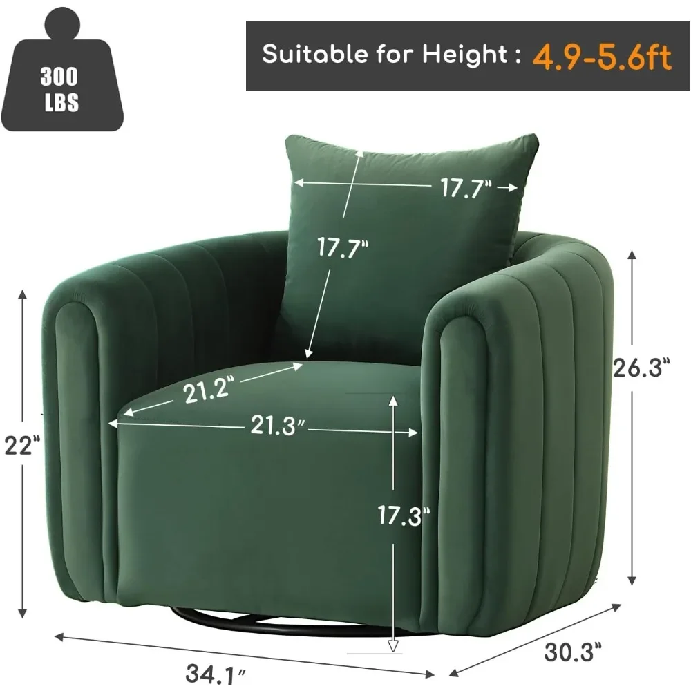 Swivel Barrel Chair Set of 2 with Plump Pillow,Comfy Round Armchair, Swivel Accent Chair for Nursery Living Room Bedroom (Green)