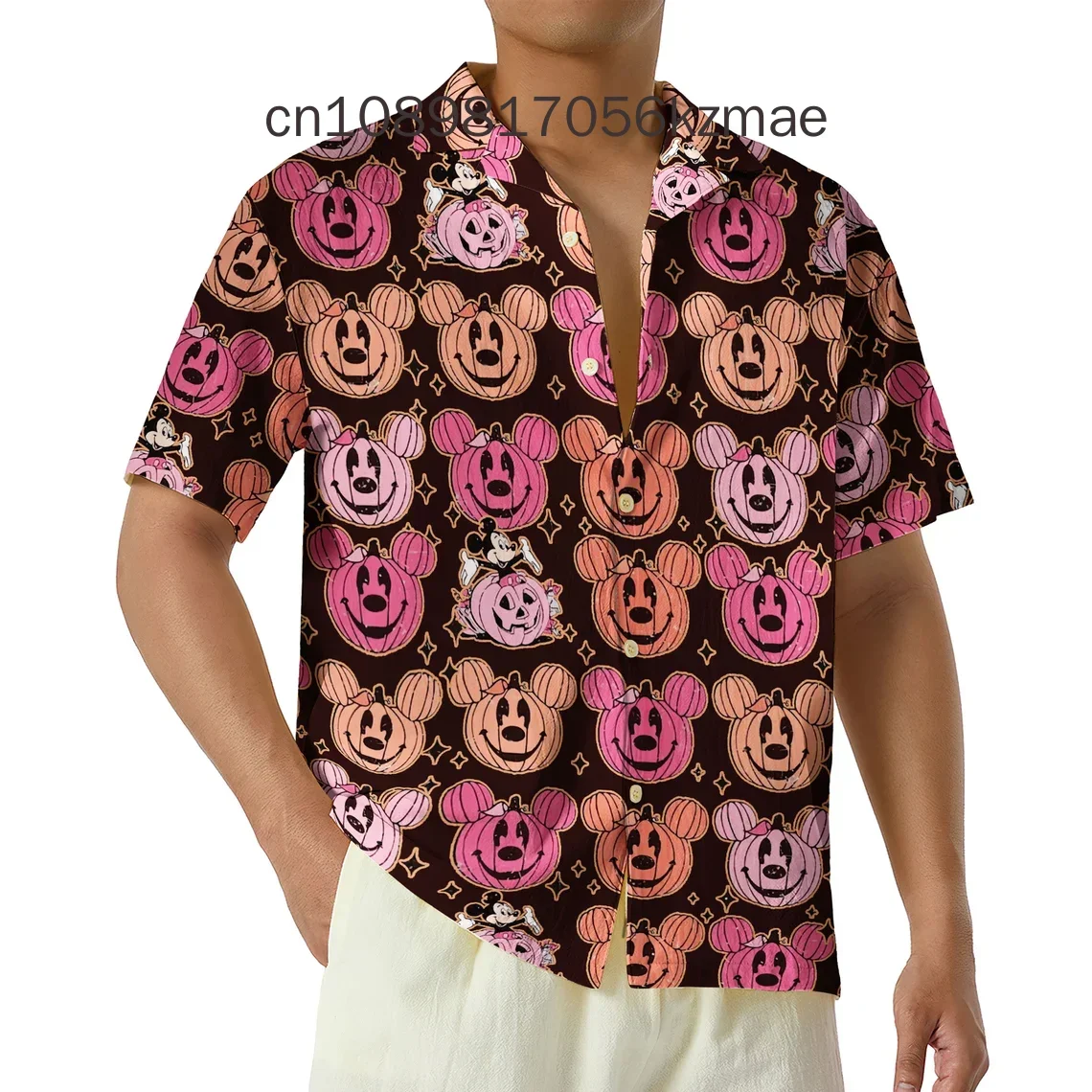 

2024 New Scary Pumpkin Mickey and Friends Hawaiian Shirt Men's and Women's Children's Disney Halloween Short Sleeved Shirts