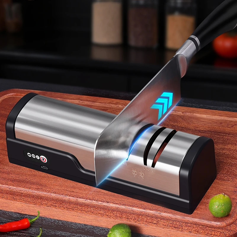 

Professional USB rechargeable portable electric sharpener with adjustable angle, used for kitchen tool grinding and polishing