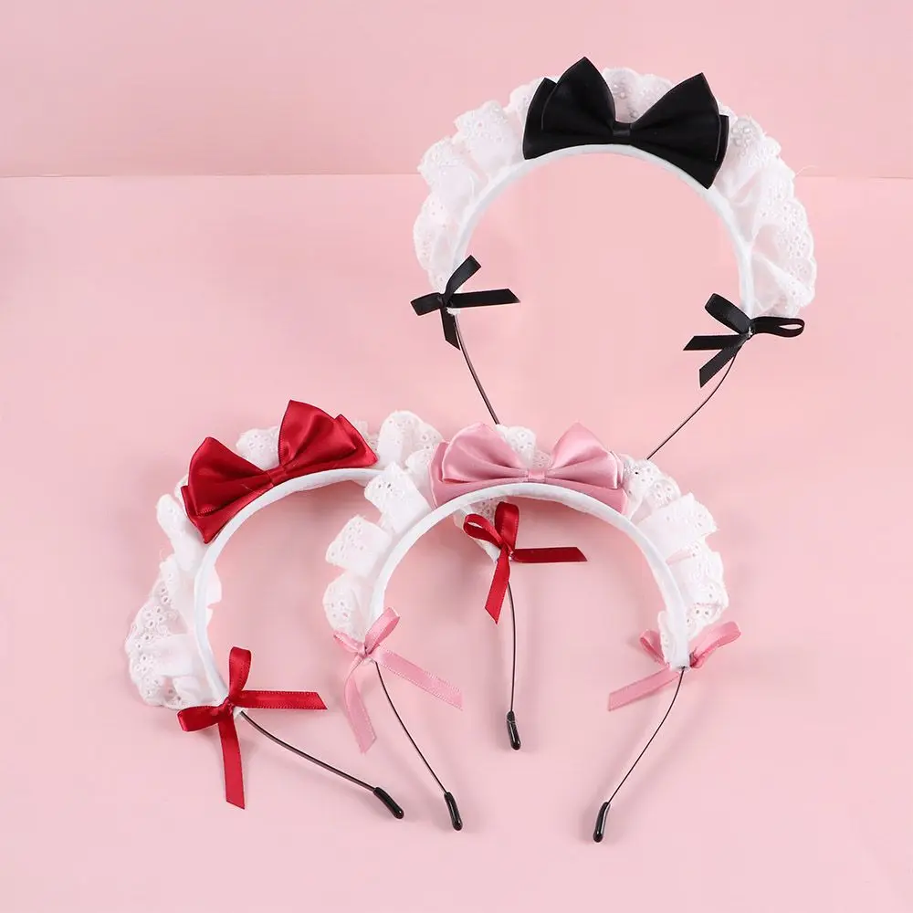 Hair Hoop Cute Ladies Wash Face Maid Headdress Lace Girls Korea Style Headband Women Accessories Lolita Hair Band Bow