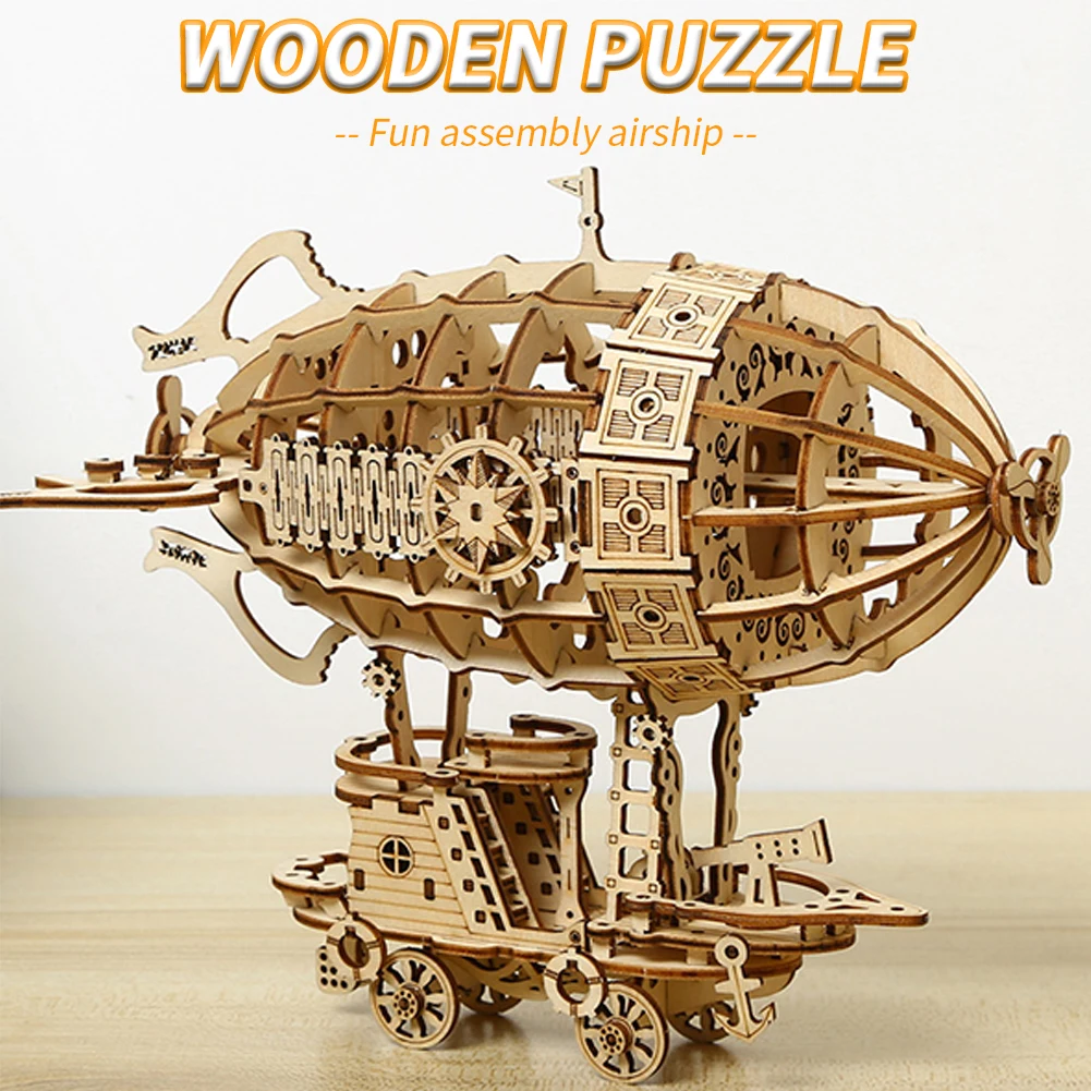 

3D Wooden Puzzles For Children Airship Building Block Kits Assembly Toy Wooden Model Birthday Gift For Boys And Girls