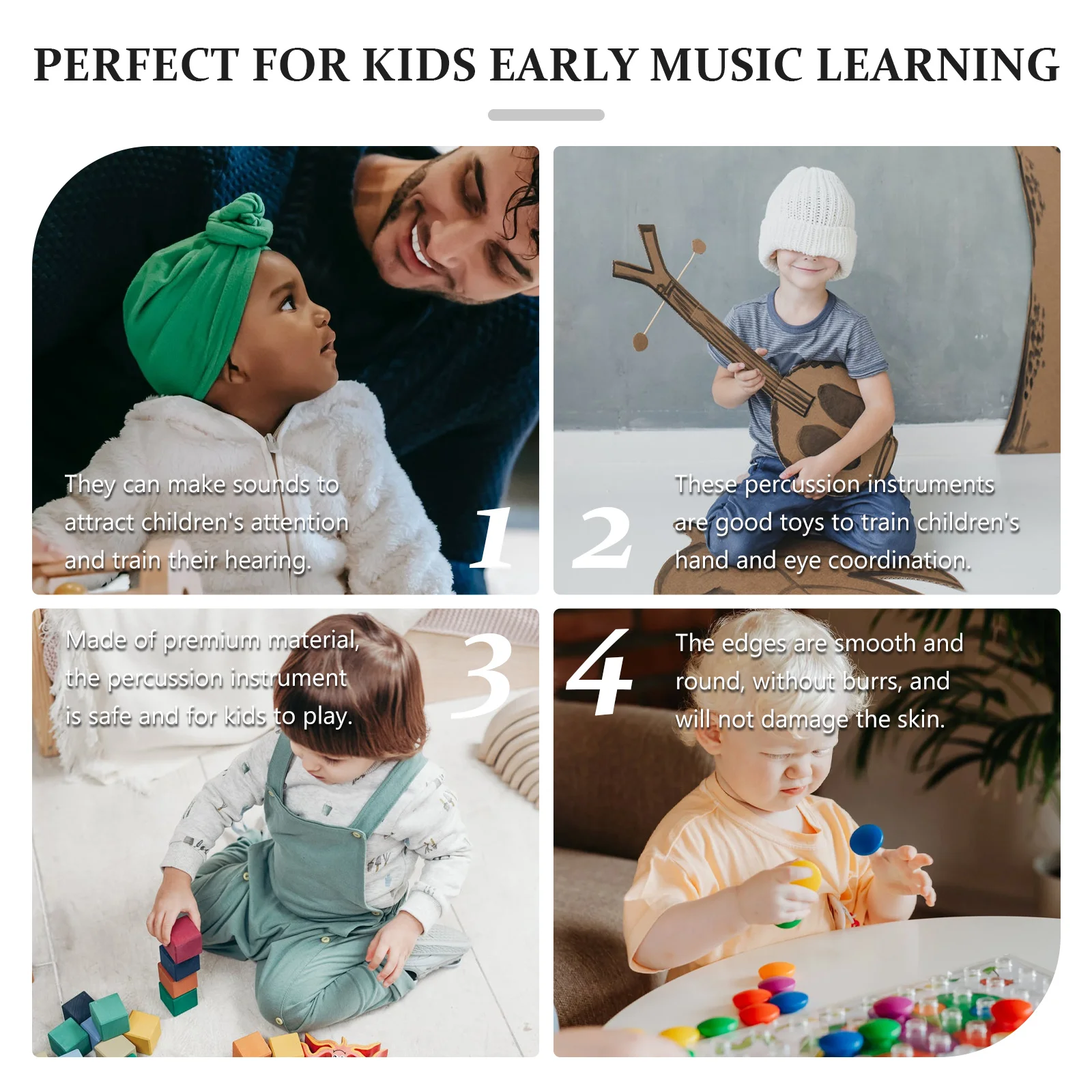 

2Pcs Colorful Tambourines Kids Musical Instruments Bright Crisp Performance Hand Drums Thickened Drum