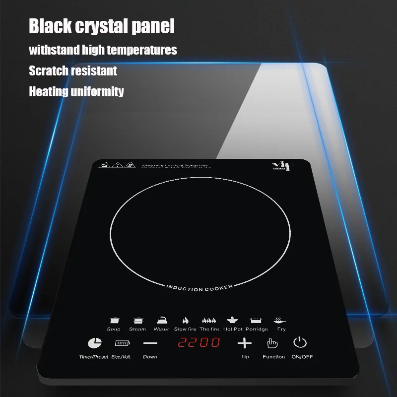 110V 220V Electric Induction Cooker Powerful Energy Saving 10 Gear Intelligent Touch Black Crystal Panel Timing Hotpot Stove