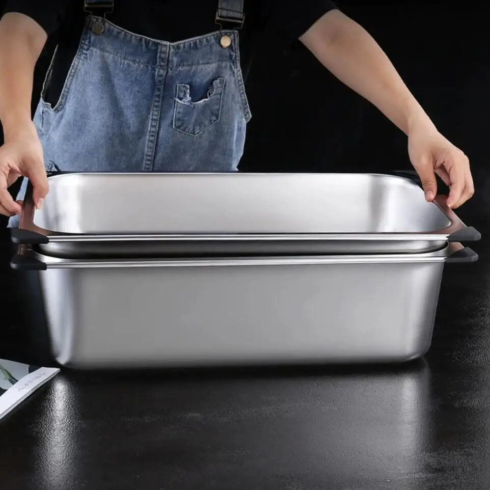 American 304 Stainless Steel Plates Rectangular Basin Buffet Plates Baking Dishes & Pans Storage Tray