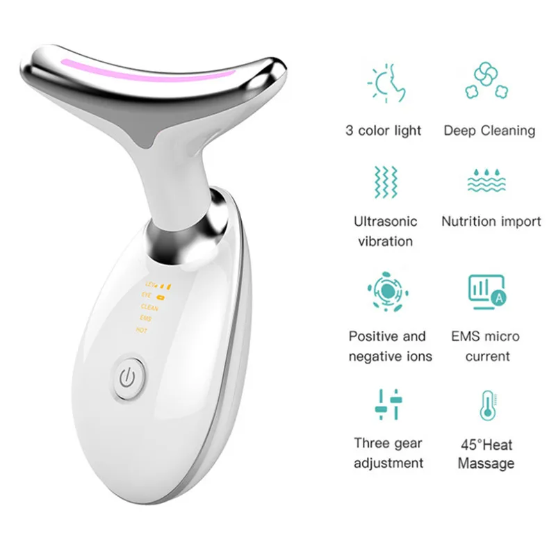 Neck Face Beauty Device 3 Colors LED Photon Therapy Skin Tighten Reduce Double Chin Anti Wrinkle Remove Skin Care Tools