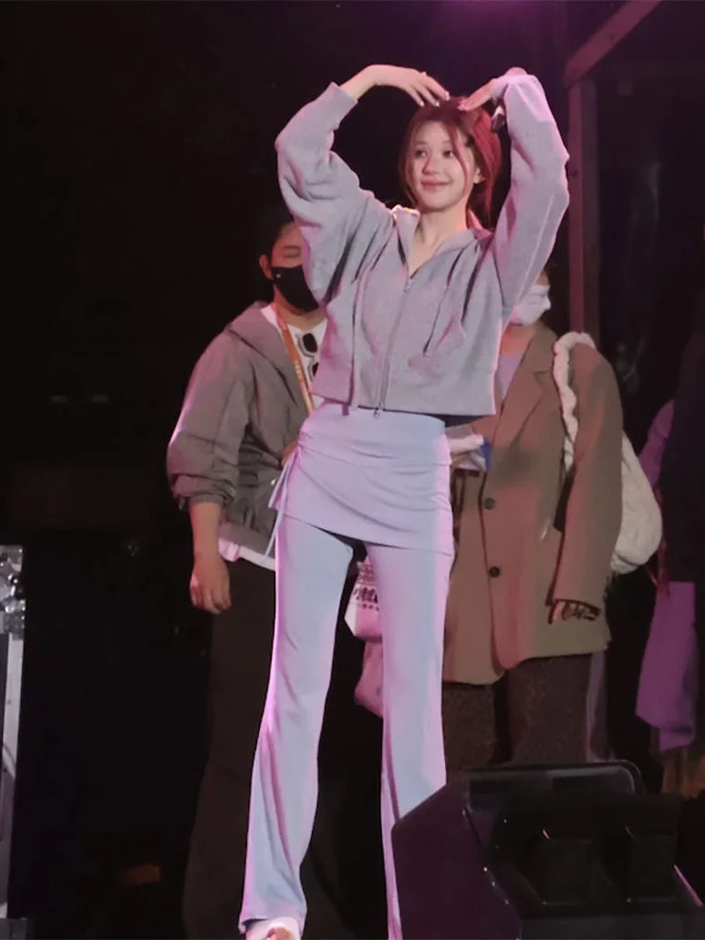 

ZHAO LIMIT Hui Chinese Sle ey Zip up ort Sve Sweatirt Jaet with Belted Skirt AndLeggings Women Set Suit Piece