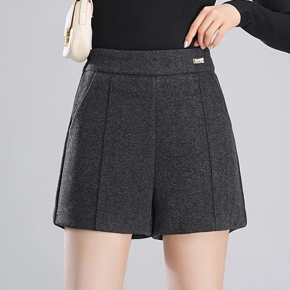 سراويل واسعة الساق باللون الرمادي على الطراز الكوري لخريف وشتاء المرأة الجديدة الراقية بالإضافة إلى حجم السراويل غير الرسمية ذات الخصر المرن