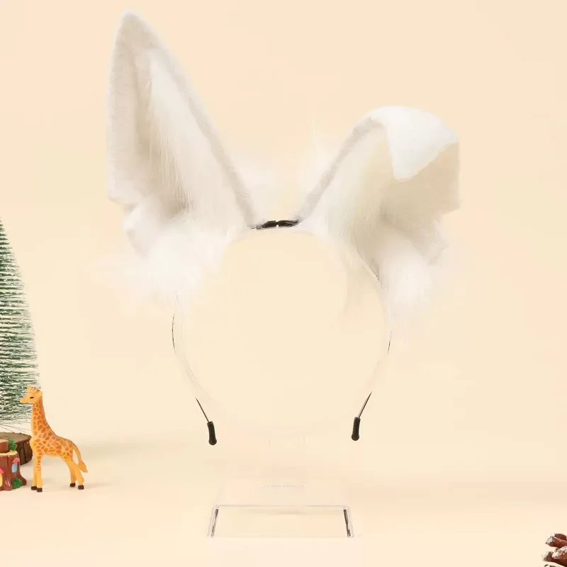 Soft Plush Faux Fur Animal Jackal Ears Headband Cosplay Hair Hoop Accessory for Halloween Theme Party Role‑Play