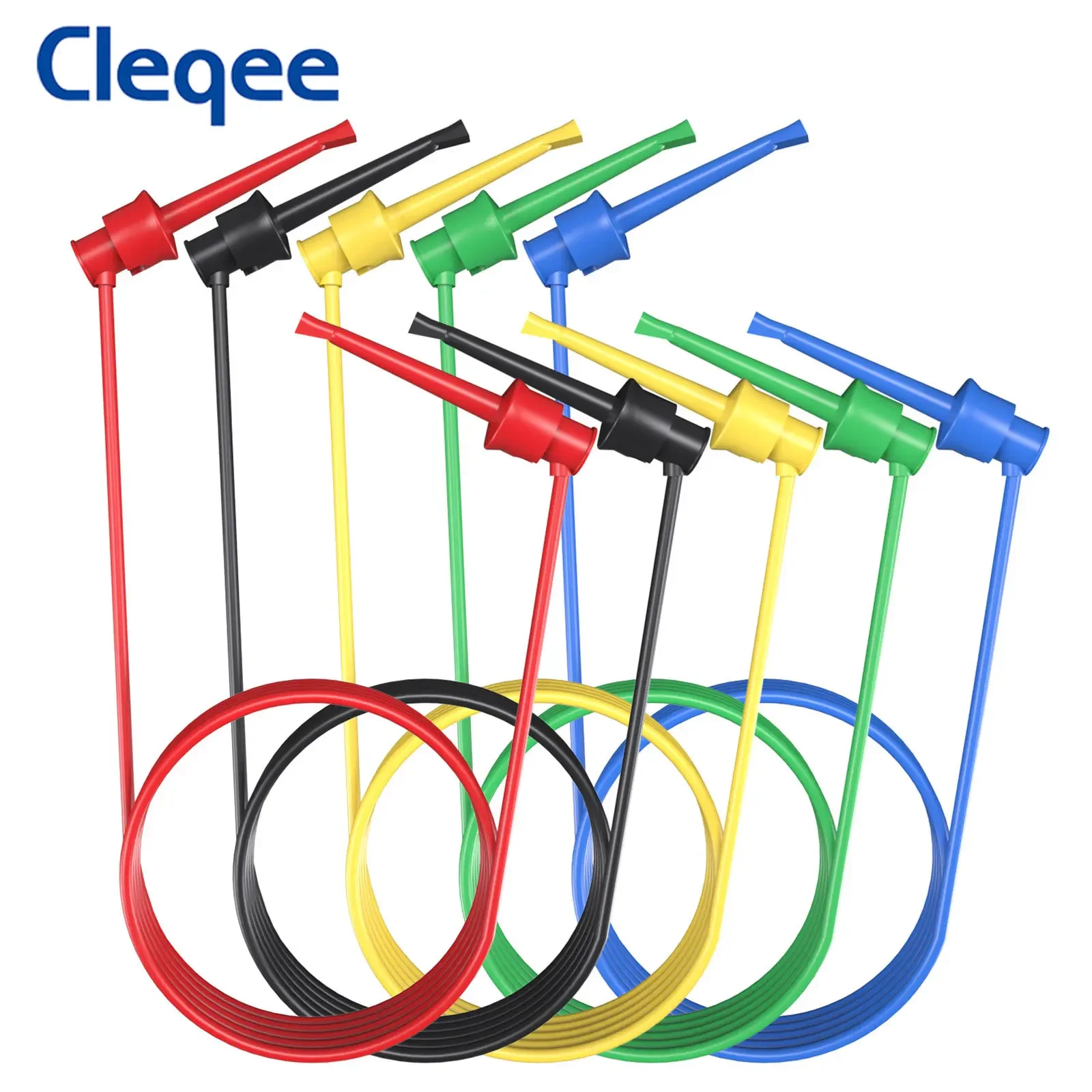 Cleqee P1520 5PCS Test Hook Clip to Mini Grabber Test Leads SMD IC Tool Silicone Jumper Wire 20AWG Electrical 50cm Test Cable