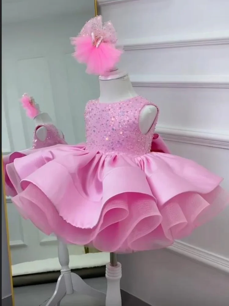 

Платье для девочек с бантом и цветочным узором, с круглым вырезом, пышное, для вечеринок, свадеб, атласное, детское, для Рождества, церемониальное, на заказ