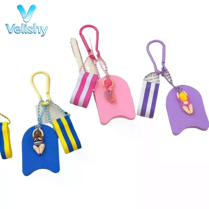 Cute Swimming Character Keychain Mini Floating Board Pendant Sturdy Clasp for Purse Hanging Children Gift