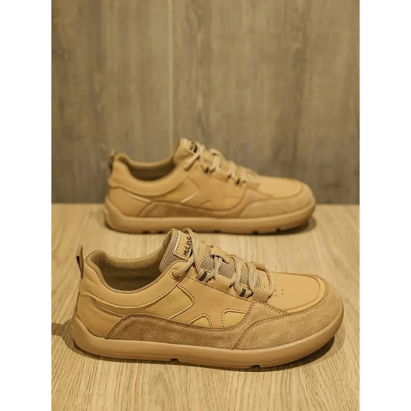 

Mens Casual oes Soft Bot Leather Surface Retro Briti Sle Youth Training oes round Toe mid Heel Rubber Outsole