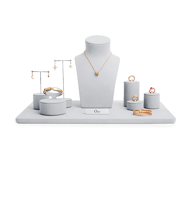 Oirlv Schwarzes Samt-Schmuckdisplay-Set: Halskettenbüste, Ringhalter, Ohrringständer, Armreif-Präsentationsständer für den Einzelhandel – Detail 4
