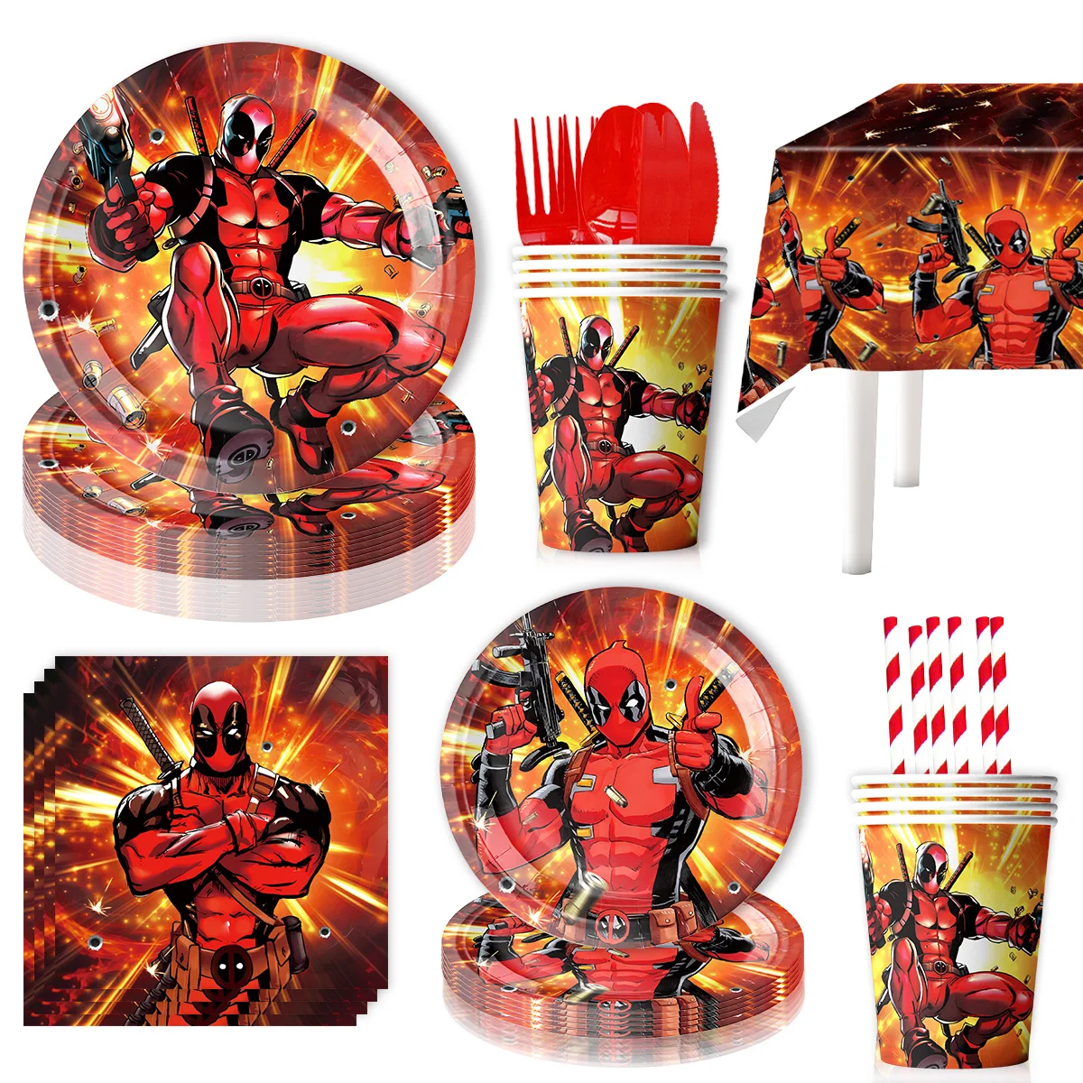 Deadpool Birthday Decoration Superhero Party Supplies Wolverine Balloons Gift Bag Disposable Tablecloth Plates Cups Napkins