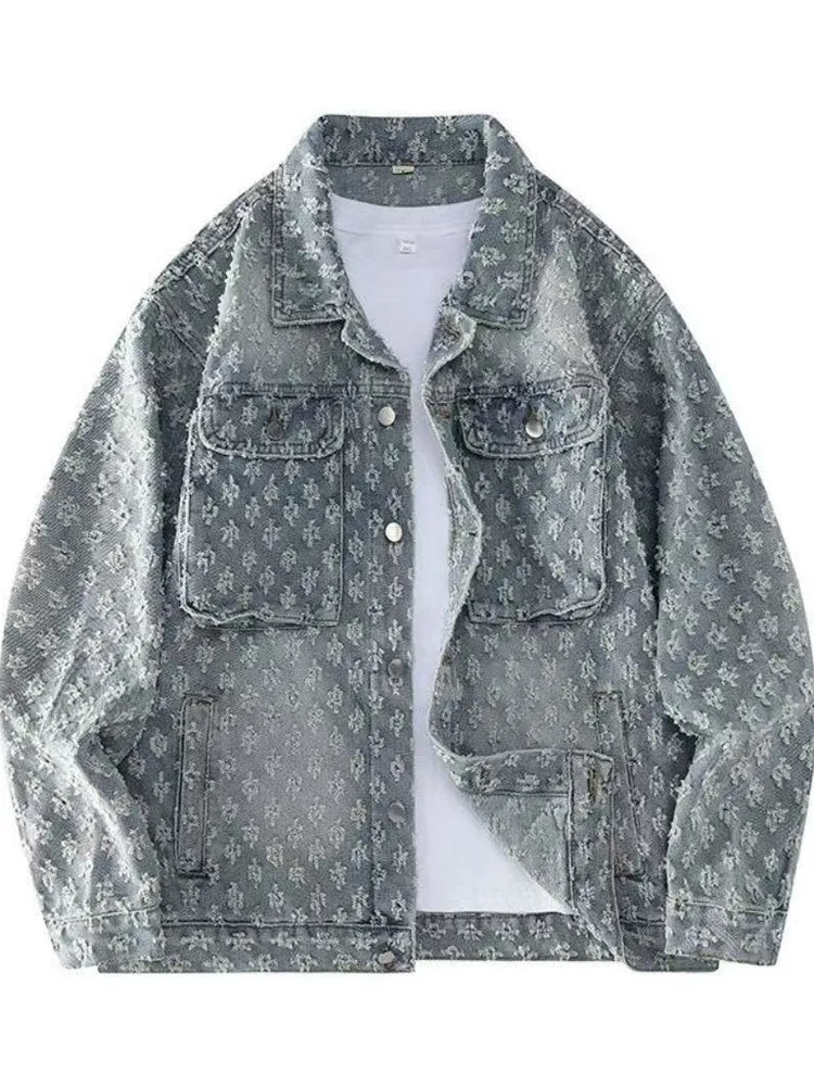 

Джинсовая куртка в стиле ретро, американская весна-осень, свободная повседневная одежда ex Dopane High Street, крутая ручная работа, потертая вышивка