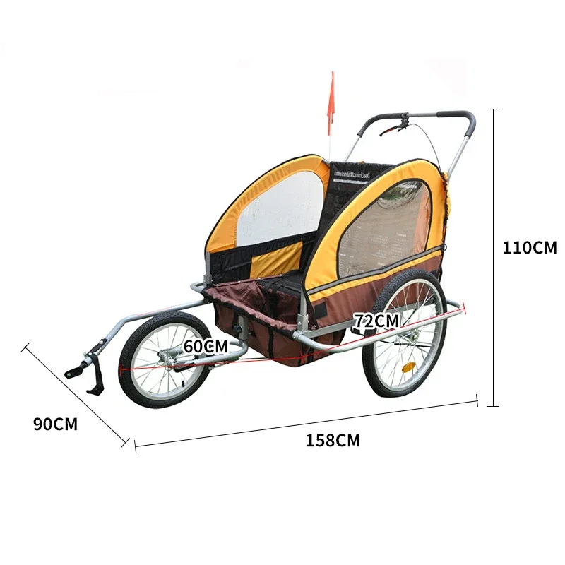 Outdoor Children\'s Bicycle Trailer Foldable Double Baby Stroller Pet Bike Trailer